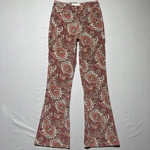 Sterling & Stitch Flare‎ Pants Womens 27x32.5 Brown Paisley Corduroy Boho Retro